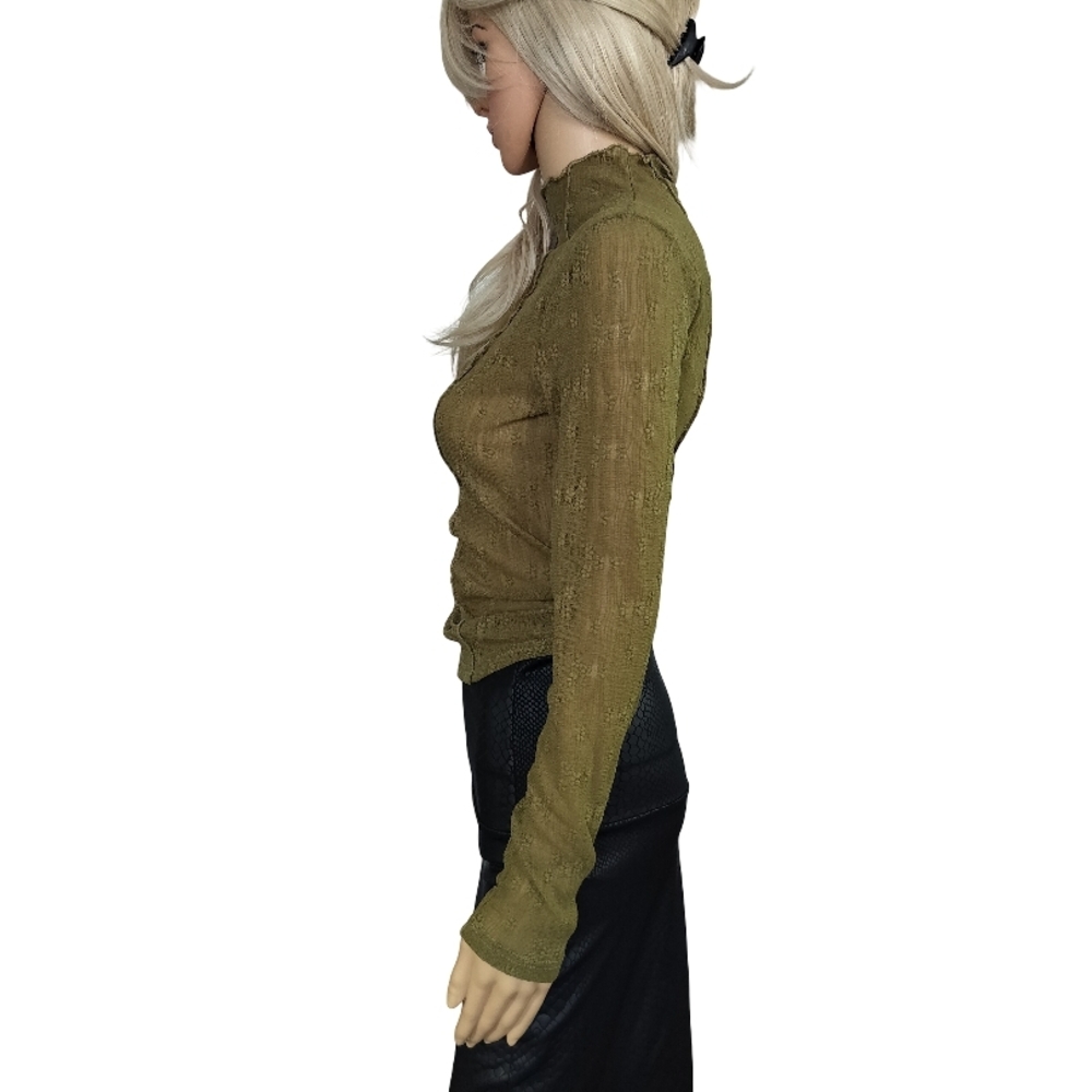 Astr Olive Long Sleeve Mock Neck Sheer Blouse Size XS NWT - Picture 3 of 7